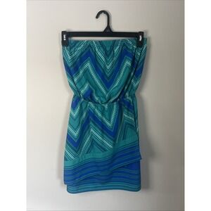 Women's Express Chevron Blue & Teal Strapless Tube Mini Dress S